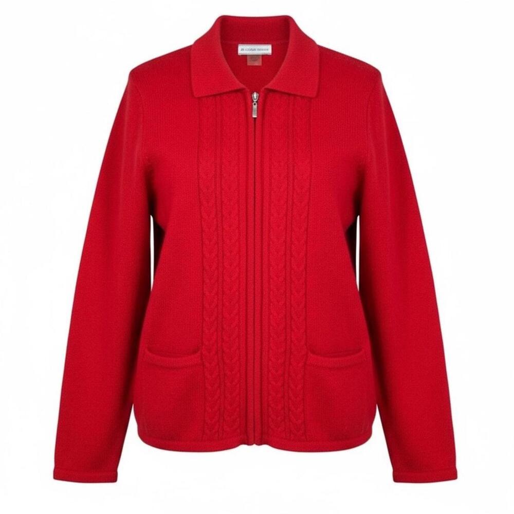 Allison Daley Red Full Zip-Up‎ Cable Knit Jacket XL Shacket